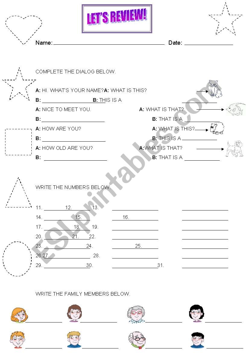 Introduction, This and That, Numbers, Family Members and Shape Review