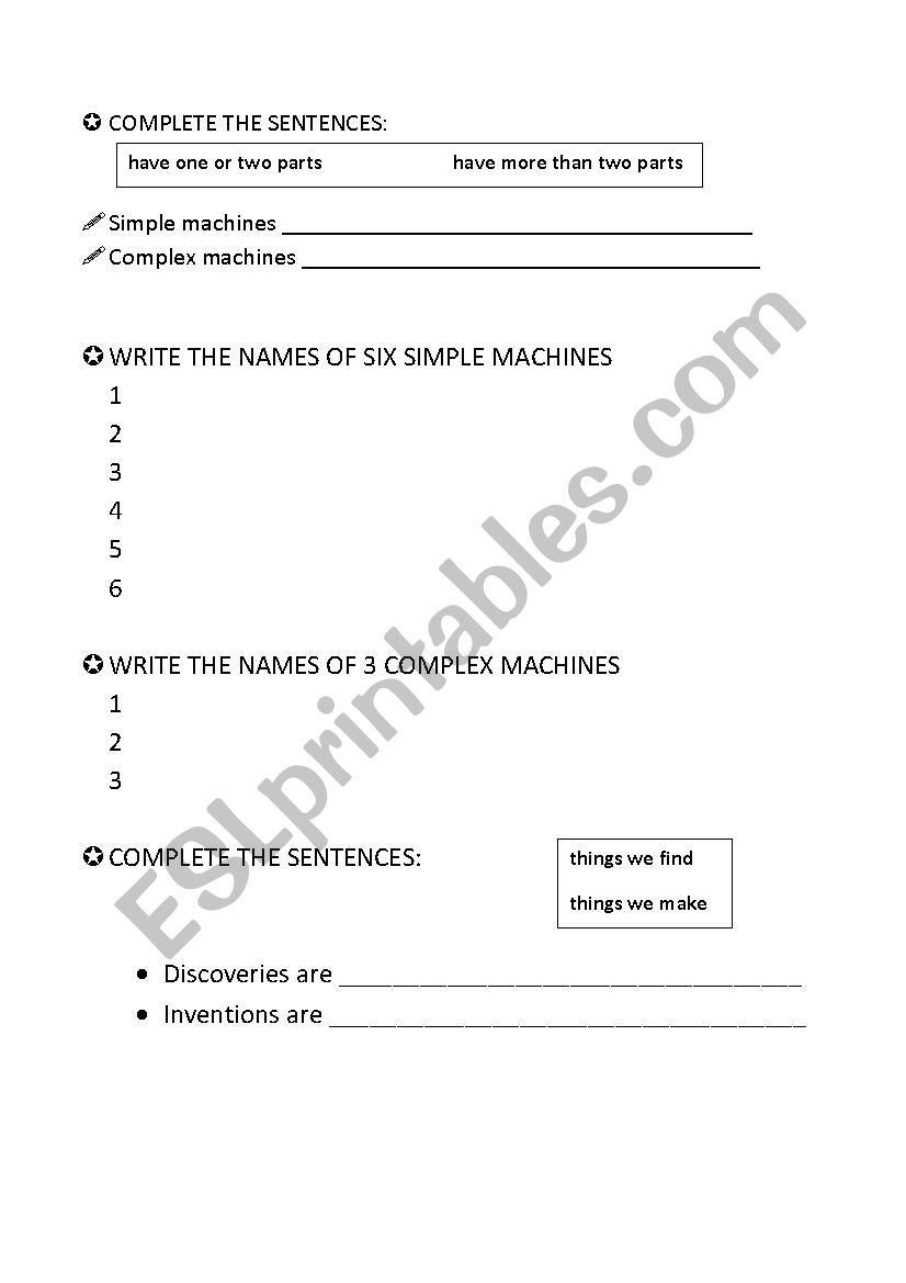 simple or complex machines worksheet