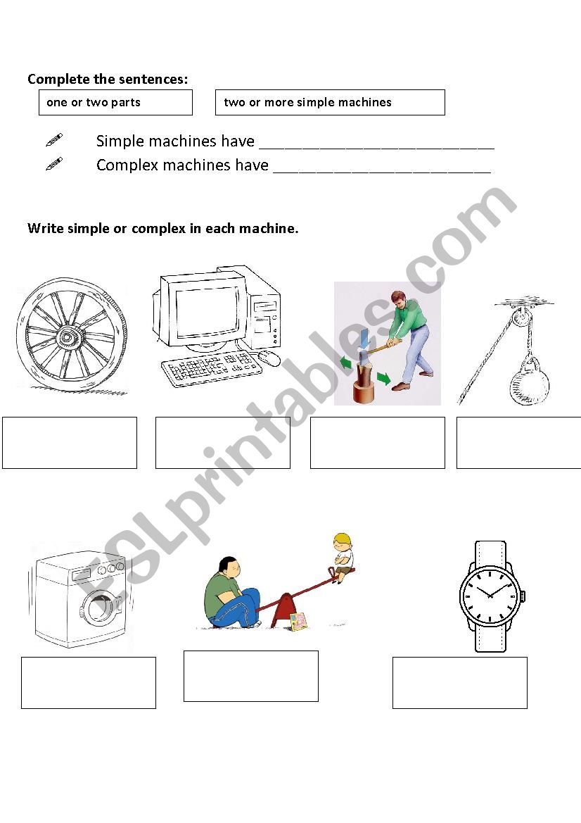 machines simple and complex worksheet