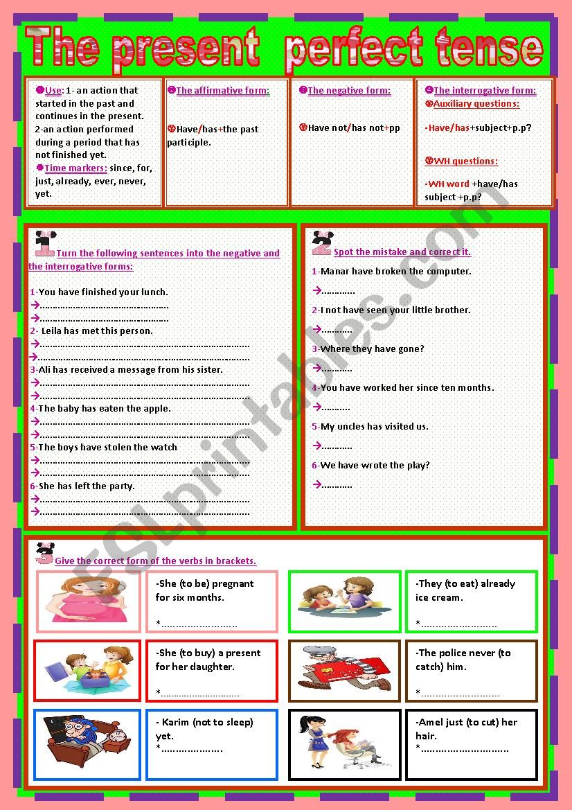 the present perfect tense worksheet