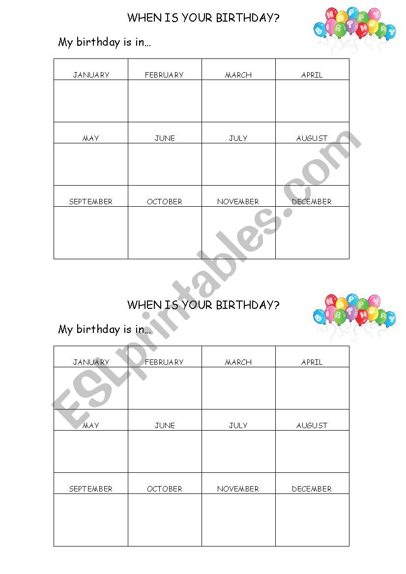 When is your birthday? worksheet