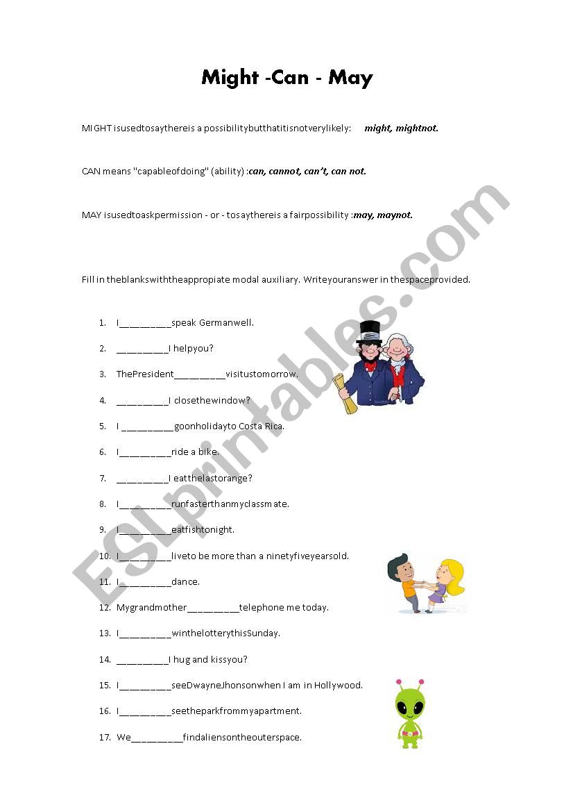 Might, Can and May worksheet