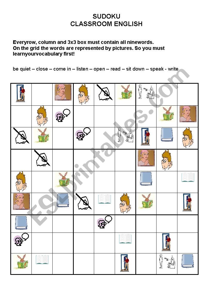 SUDOKU - CLASSROOM ENGLISH worksheet