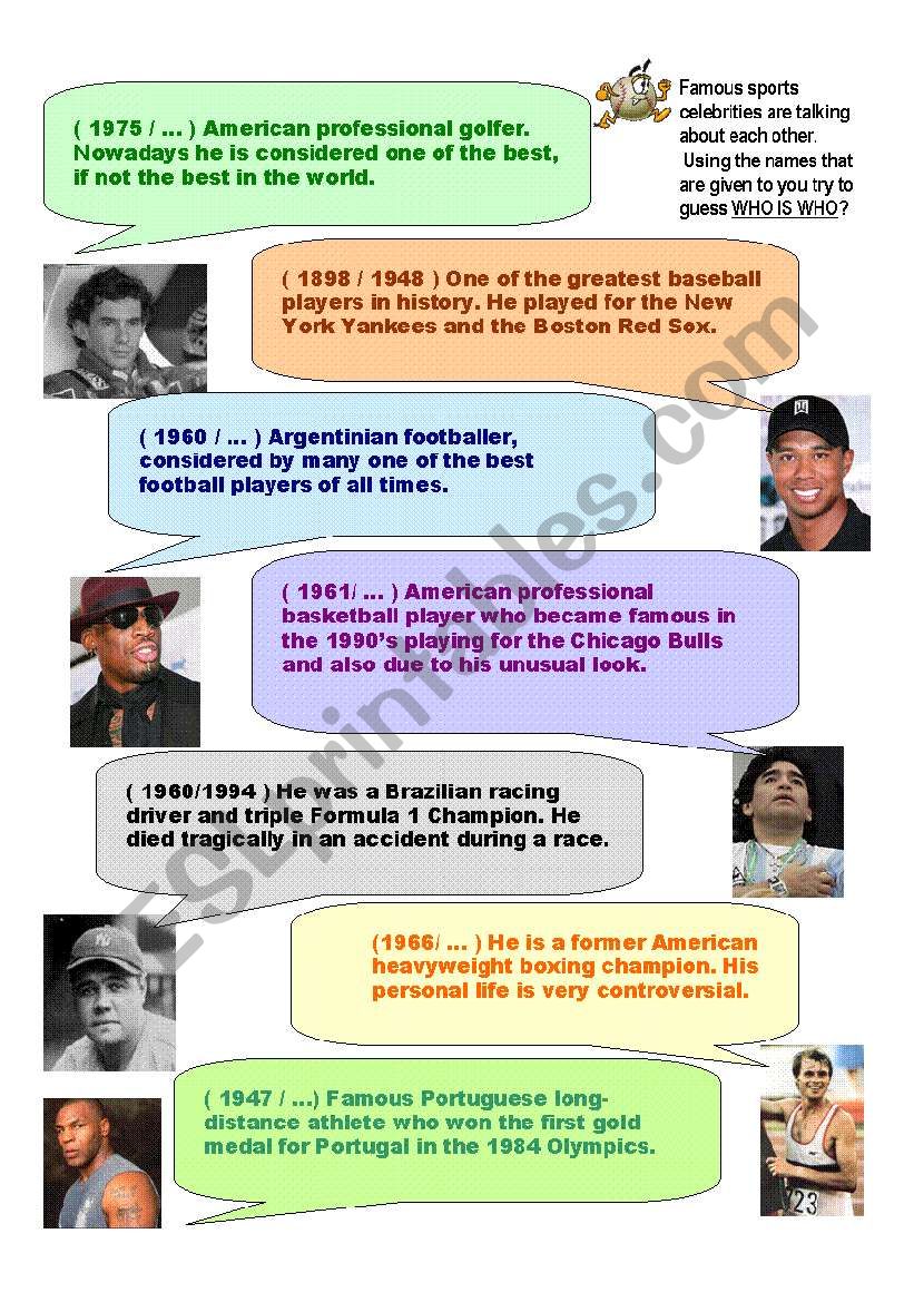 Sports Celebrities worksheet