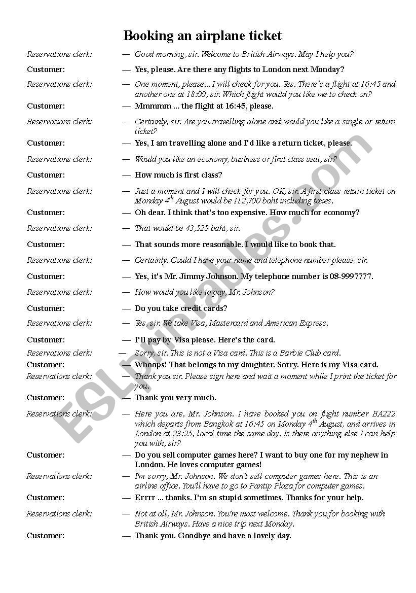 Dialogue for booking an airline ticket