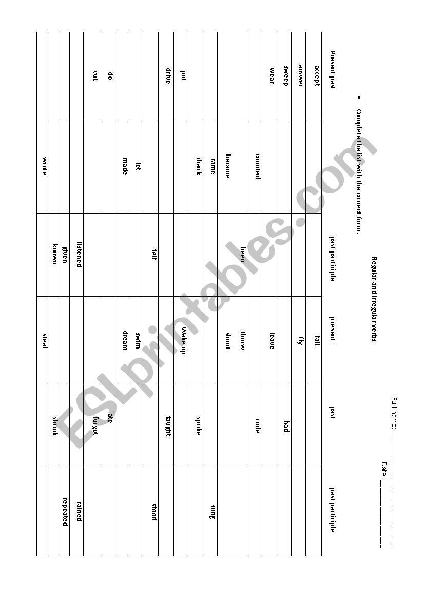 Regular and irregular verbs test