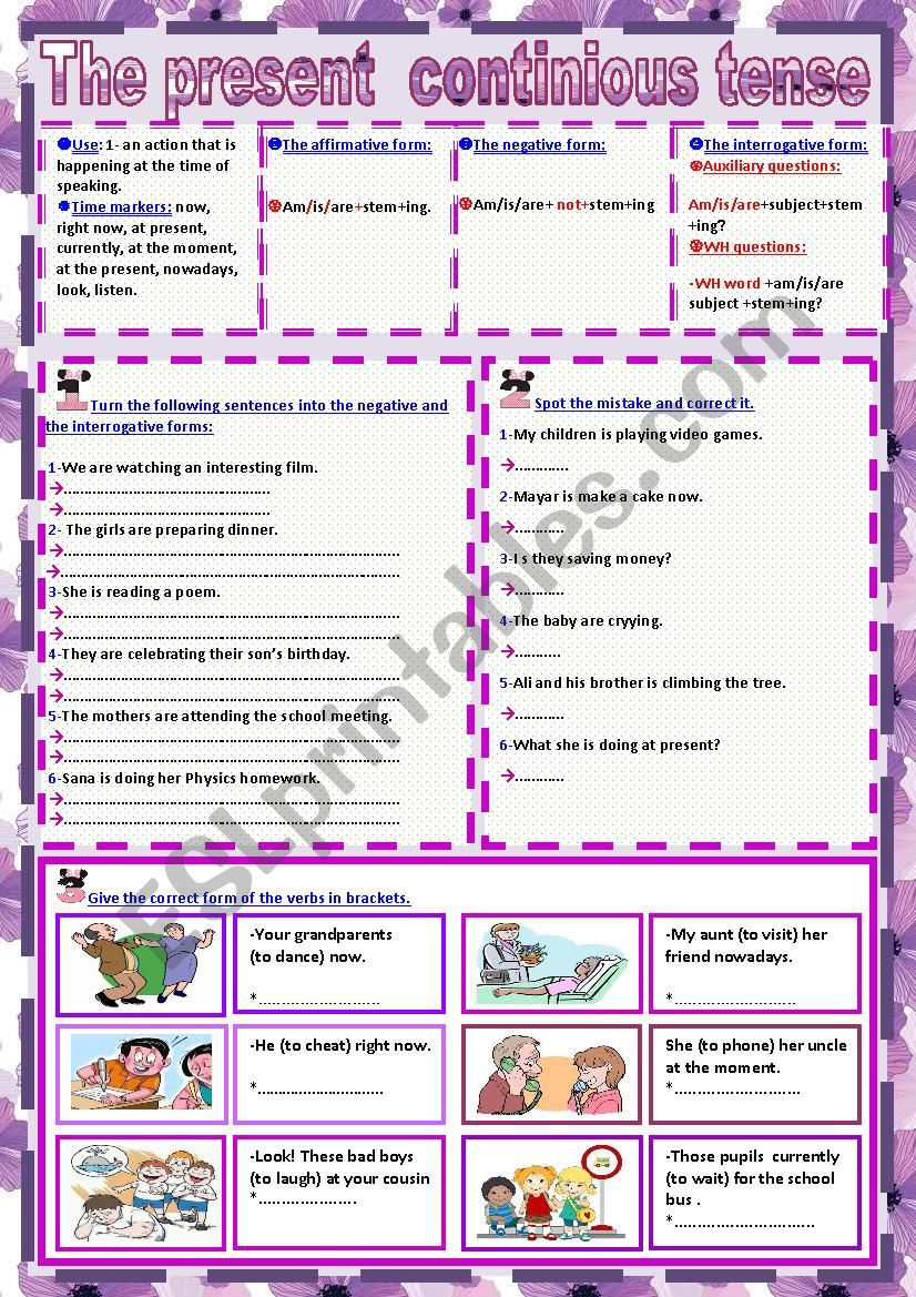 the present continious tense worksheet