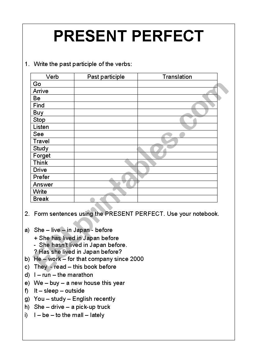 Present Perfect worksheet