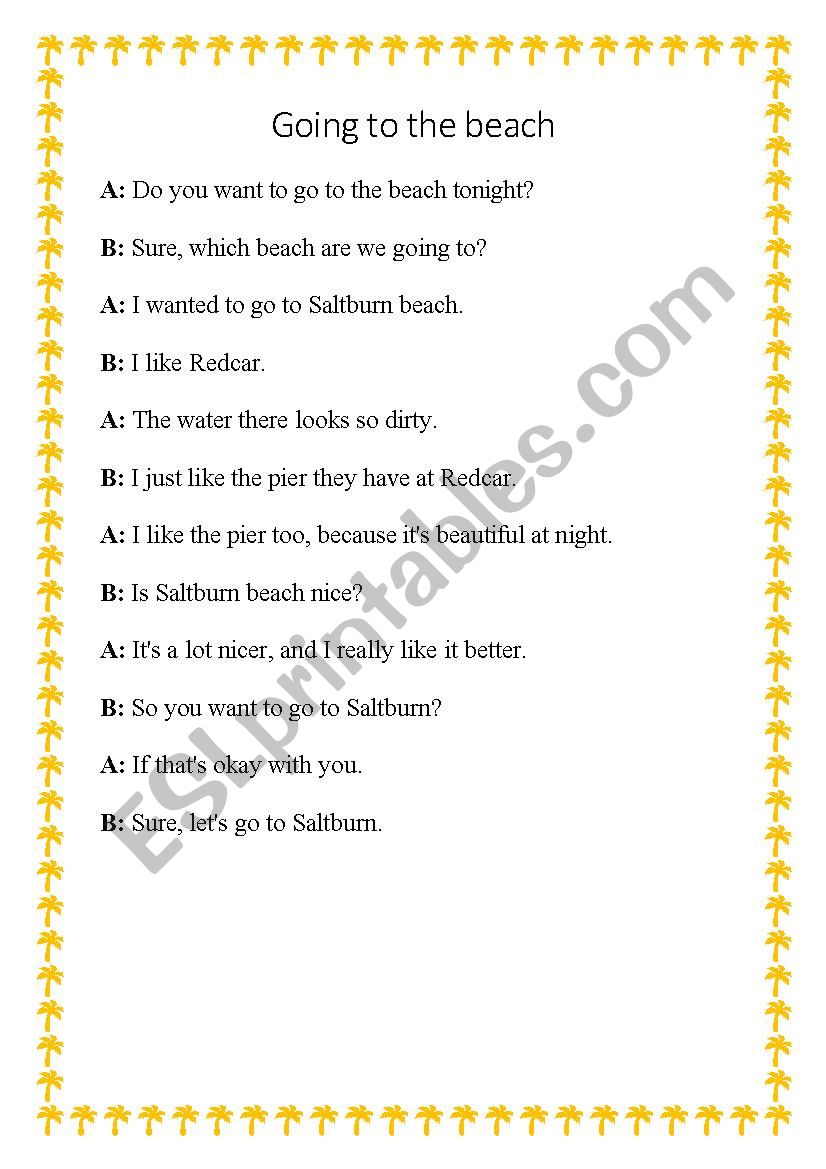 Going to the beach worksheet