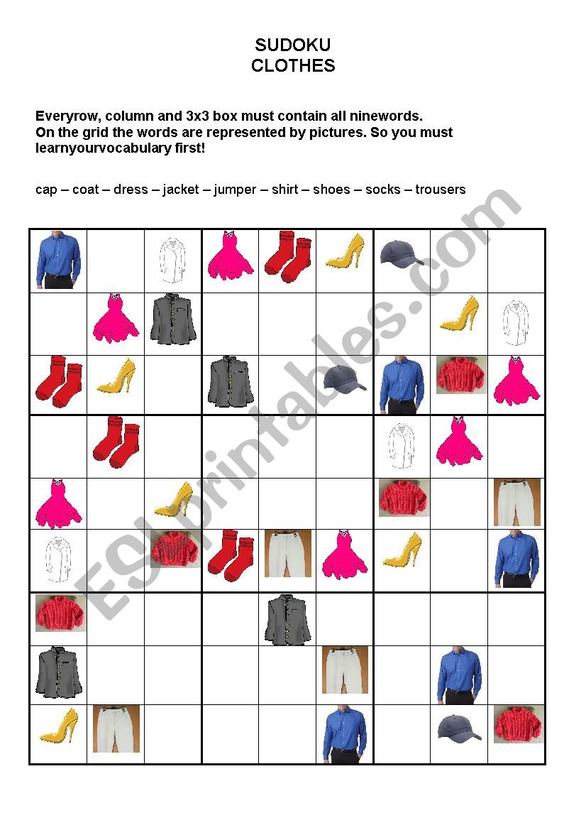 SUDOKU - CLOTHES worksheet