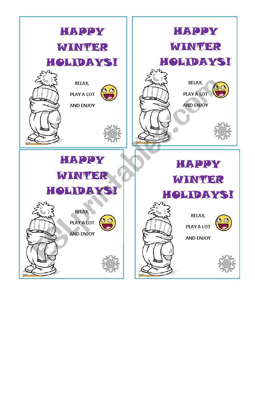 HAPPY WINTER HOLIDAYS CARDS worksheet