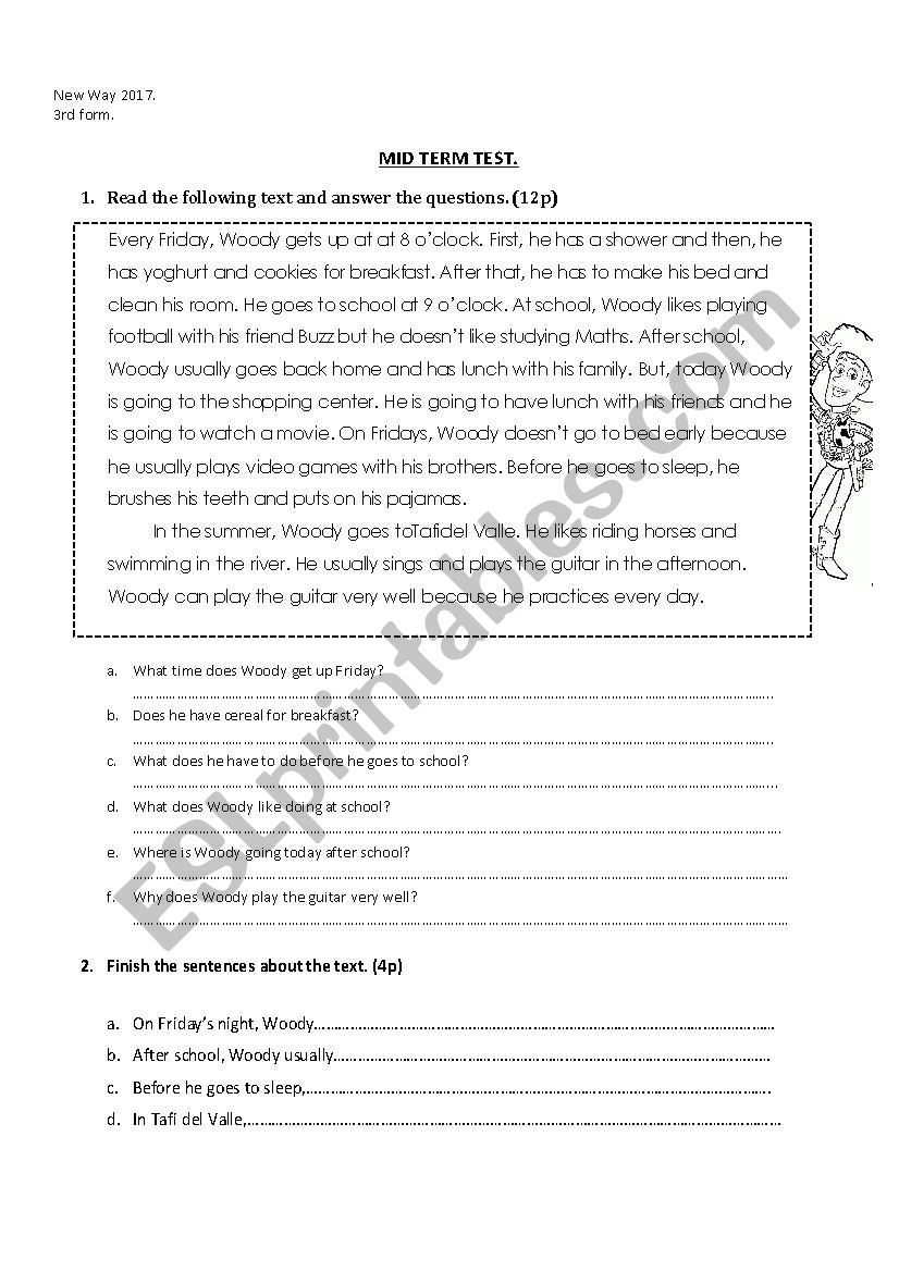 revision test worksheet