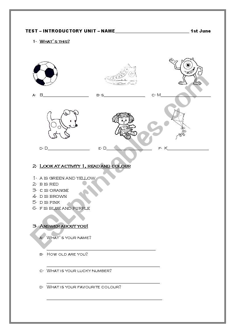 English adv. 2 - Test introductory Unit