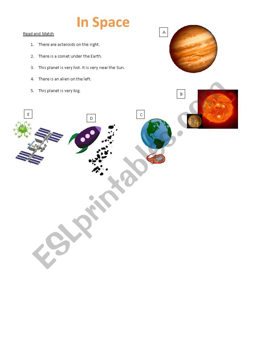 In Space Prepositions worksheet
