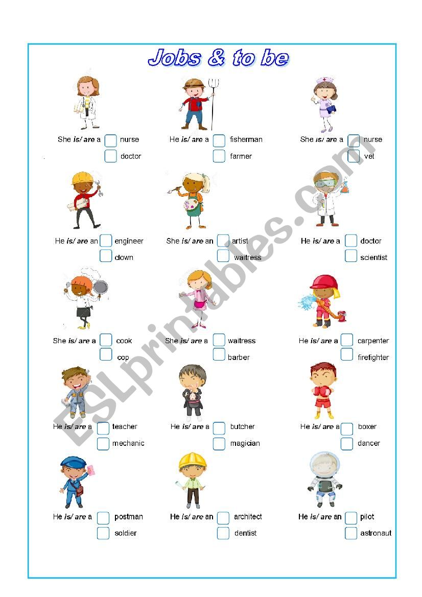 Job & verb to be worksheet