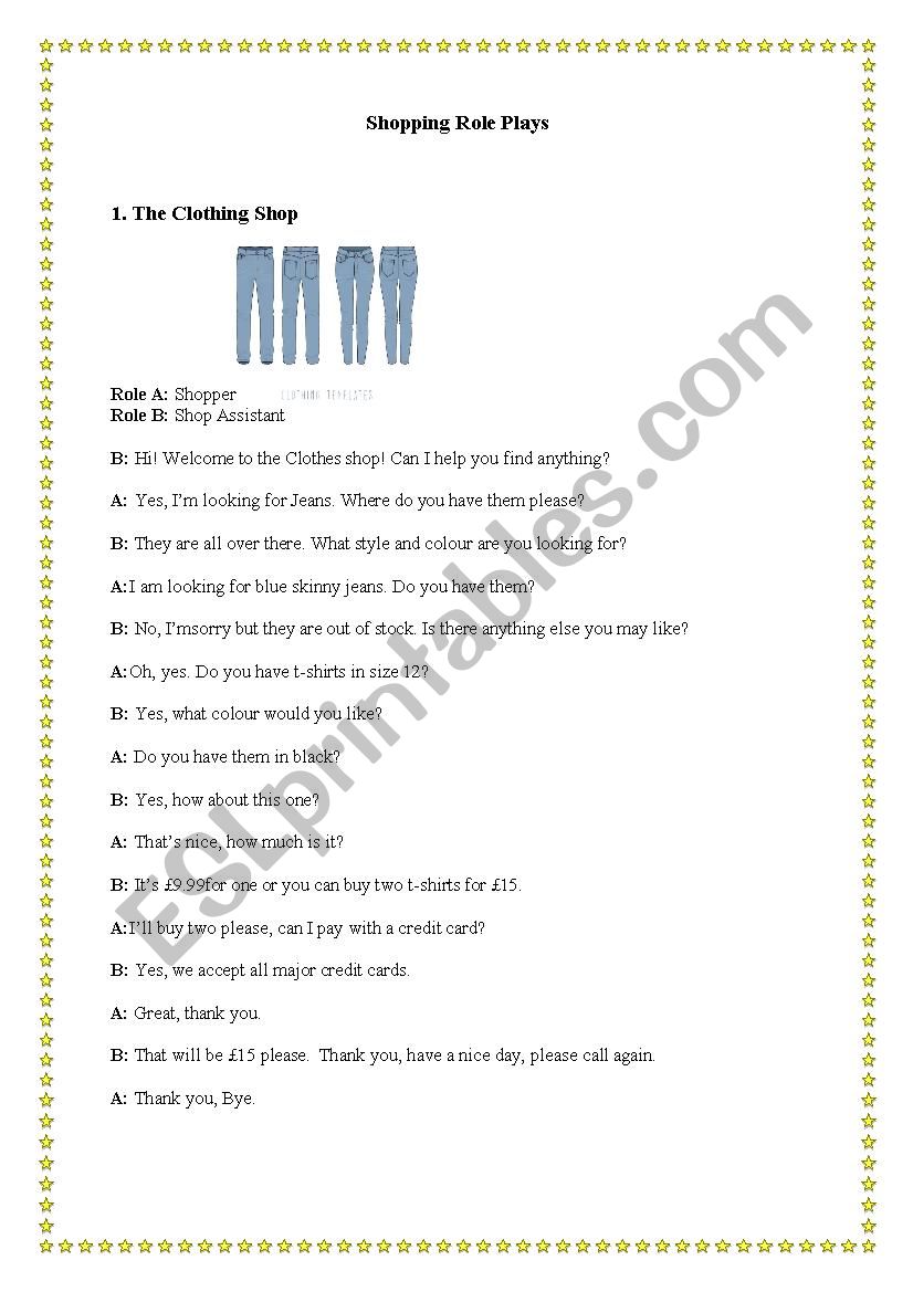 Shopping Role Play worksheet