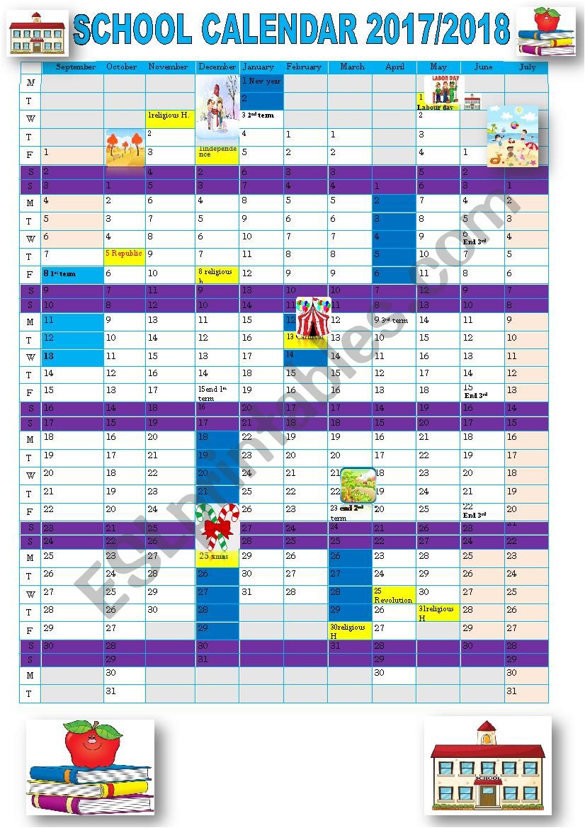 SCHOOL CALENDAR 2017/2018 worksheet