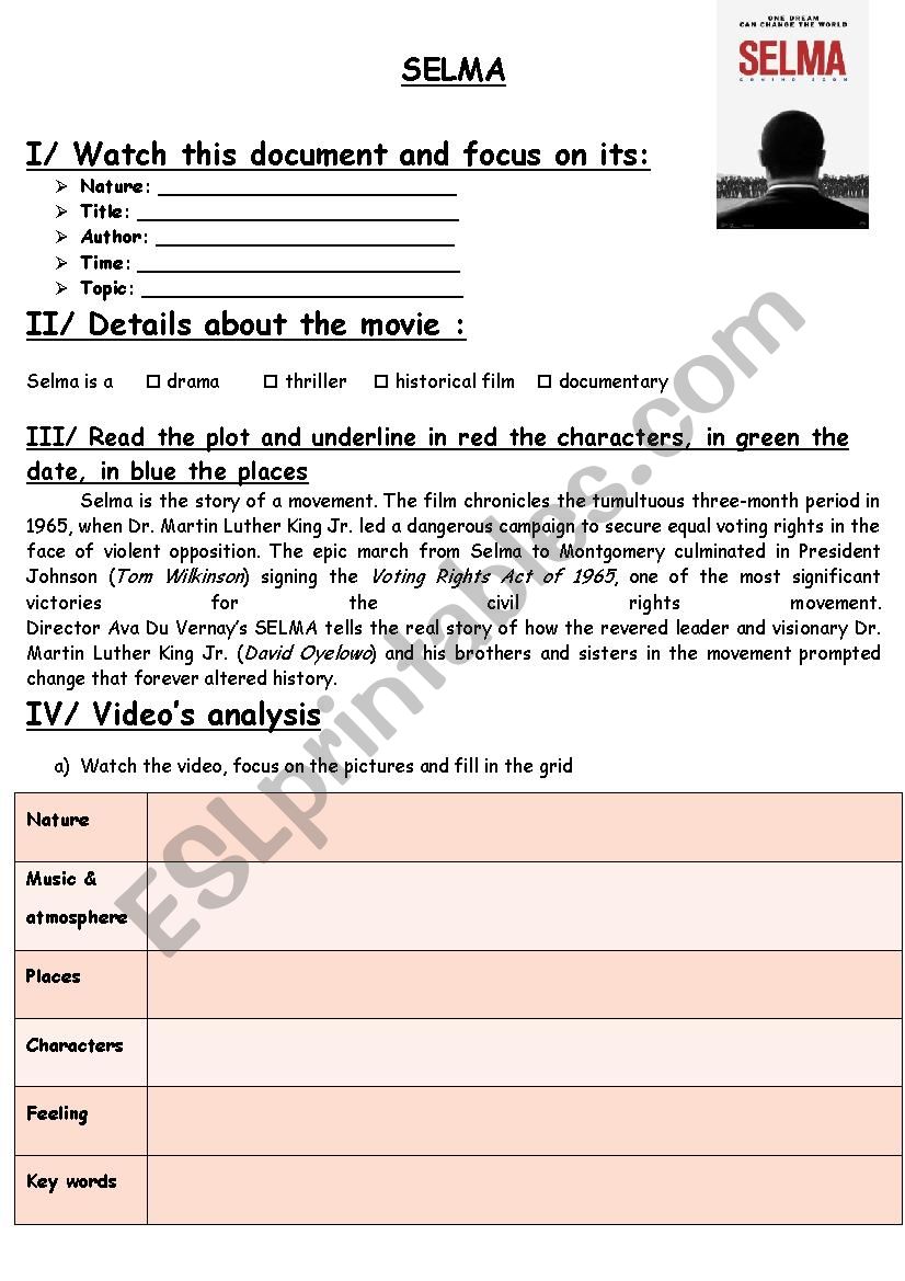 selma  worksheet