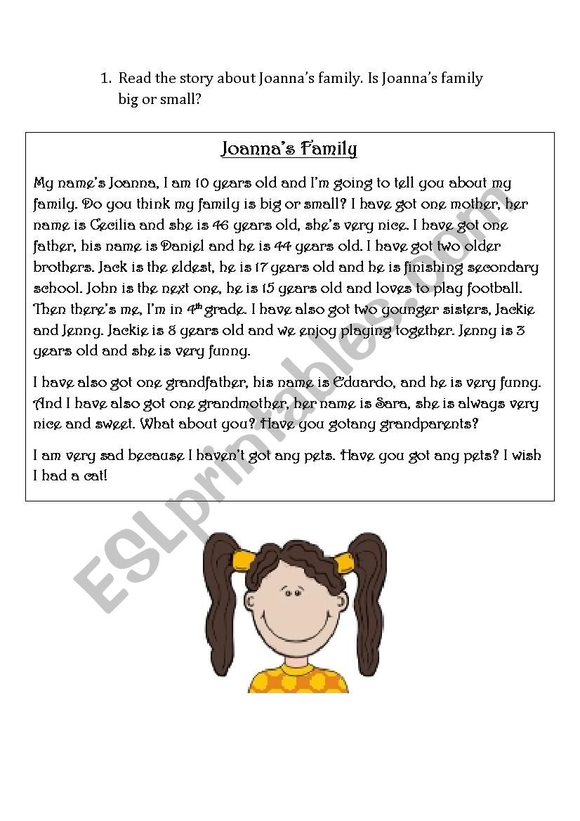 Joannas Family worksheet