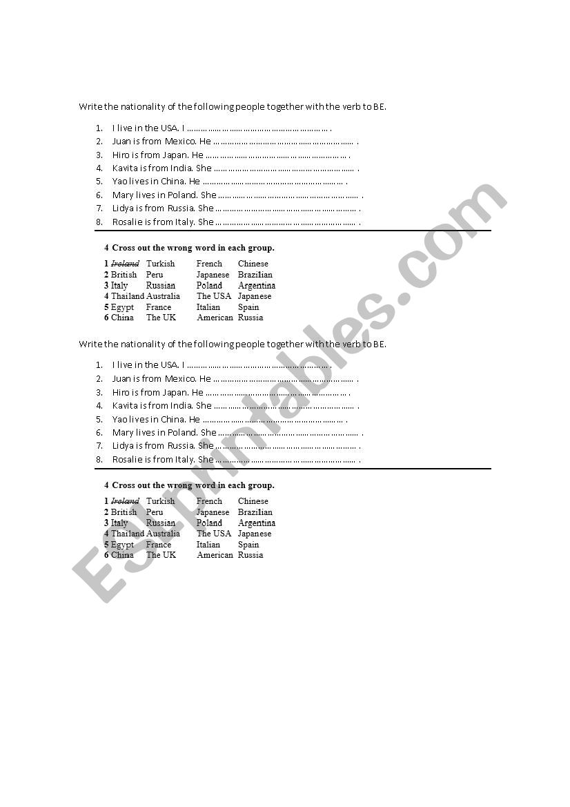 Countries and nationalities worksheet