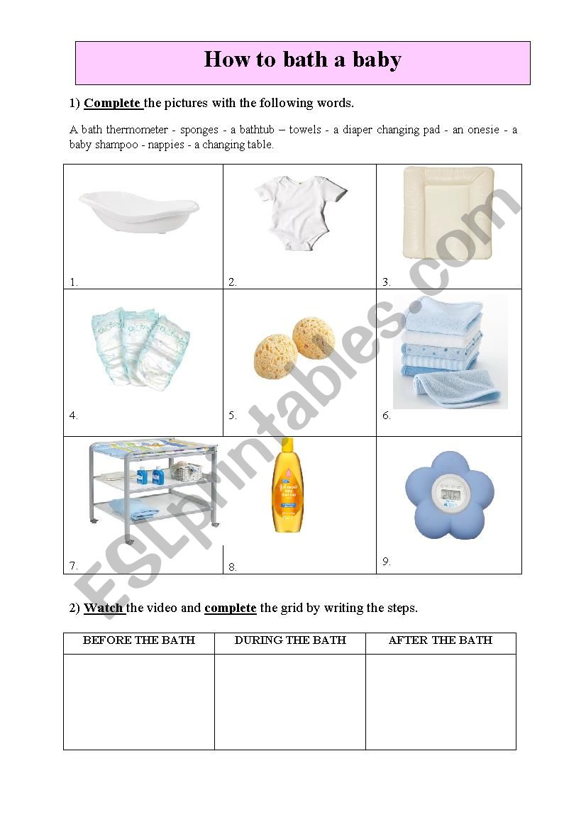 how to bath a baby worksheet