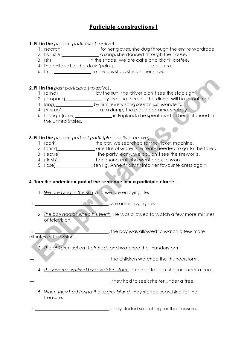 Participle Construcions I  - Exercises with Key