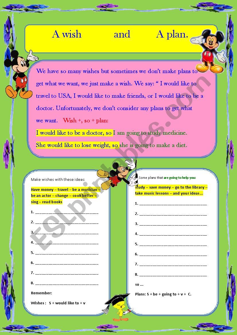 Making your wishes come true worksheet