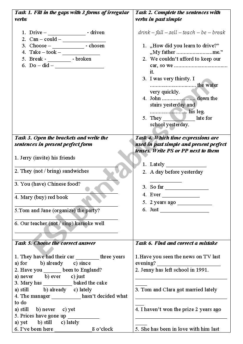 Test on Past Simple and Present Perfect tenses