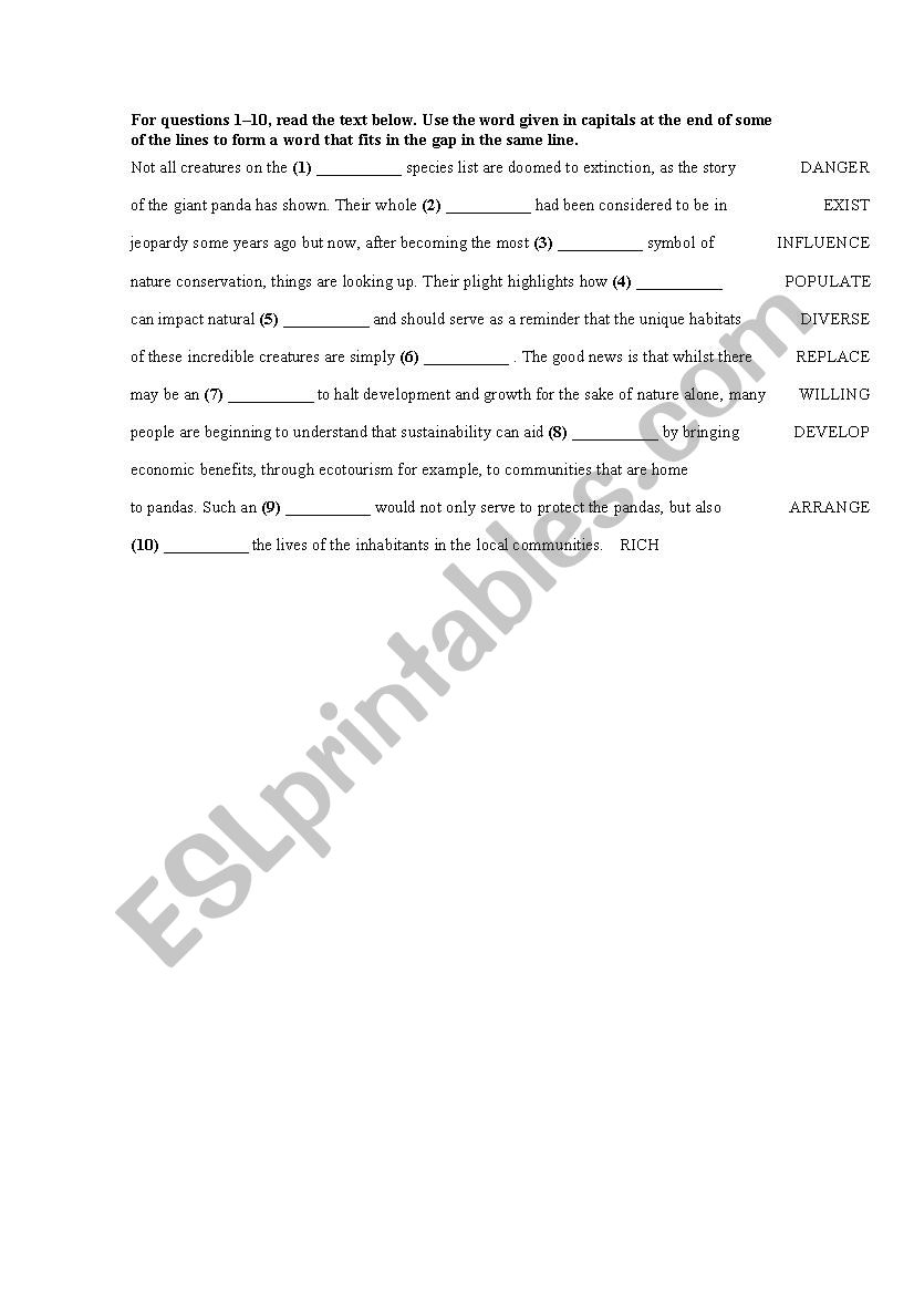 word formation exercise cae worksheet