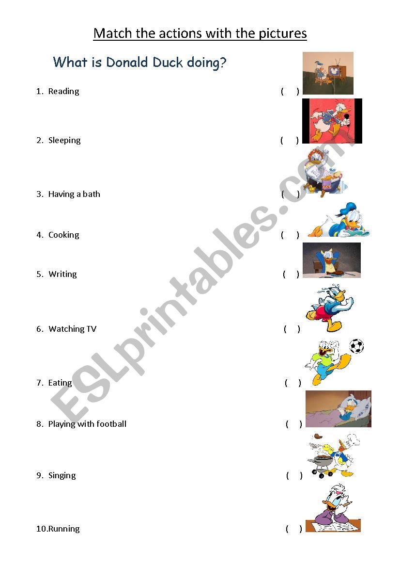 Present continuous activities Matching