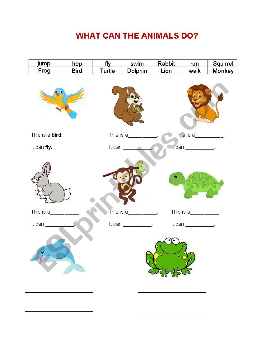 What can the animals do? - ESL worksheet by Sophiele141