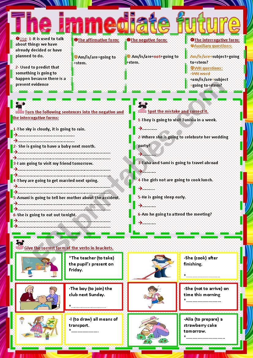 the immediate future worksheet