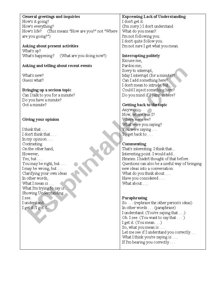 Conversation Phrases worksheet