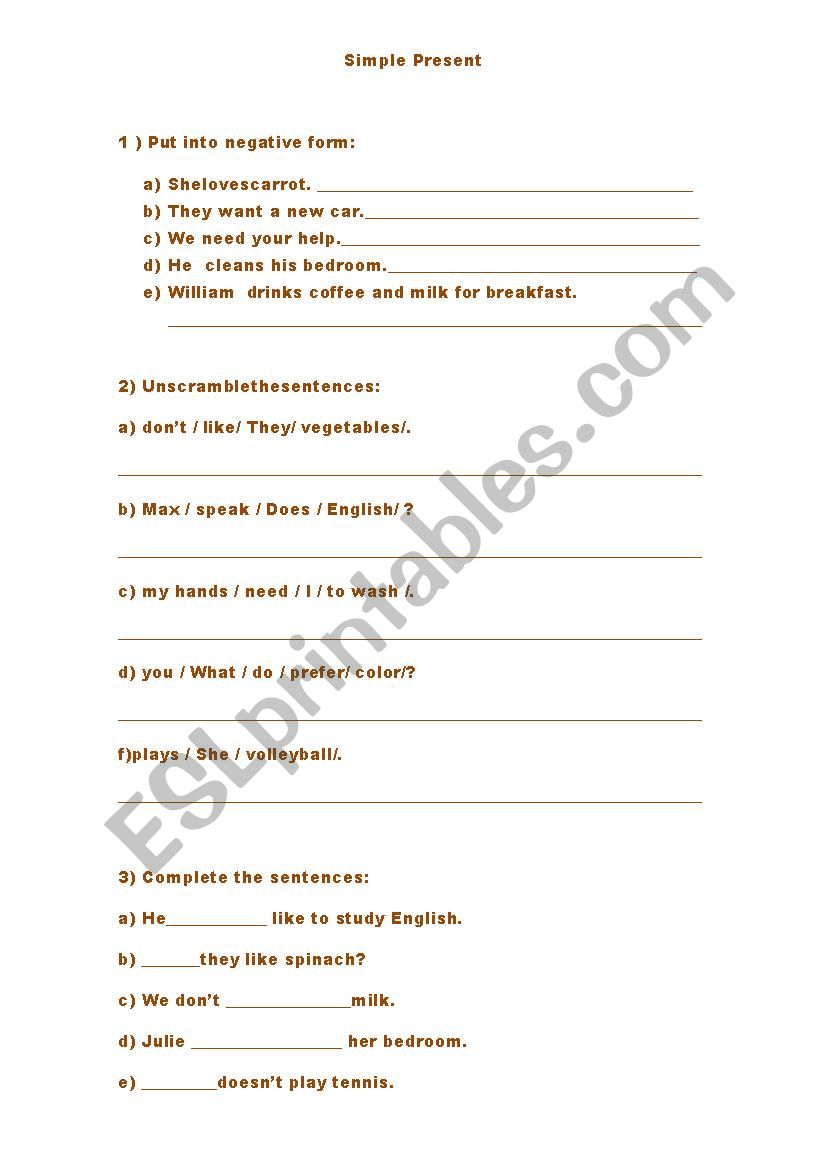 Simple Present worksheet