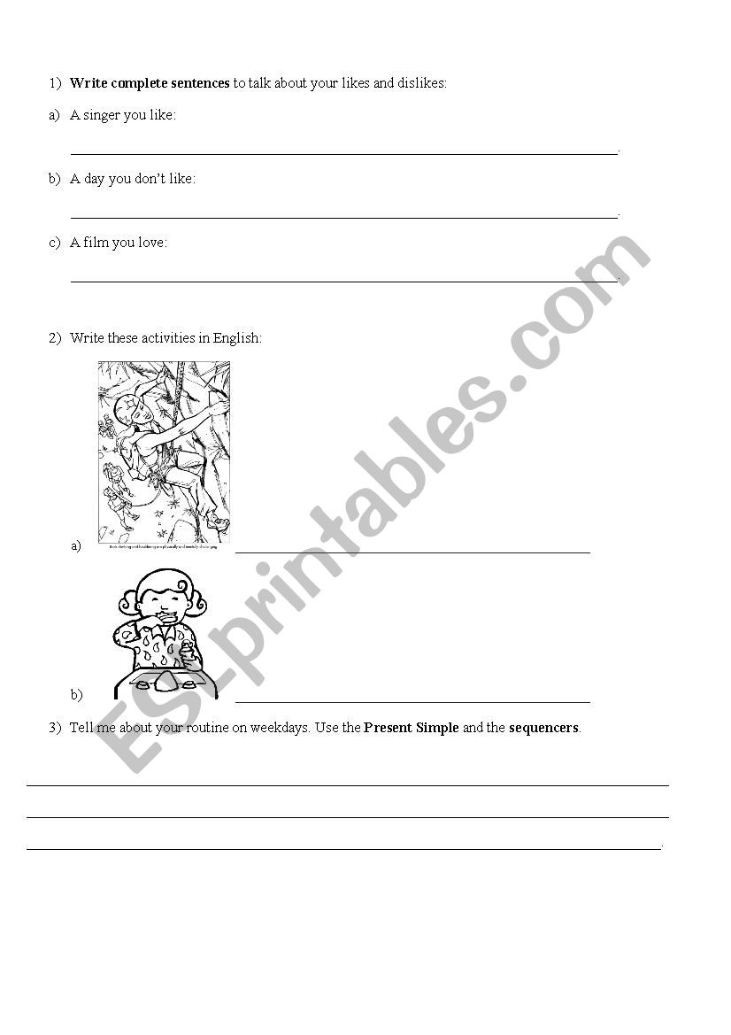 Likes and dislikes worksheet