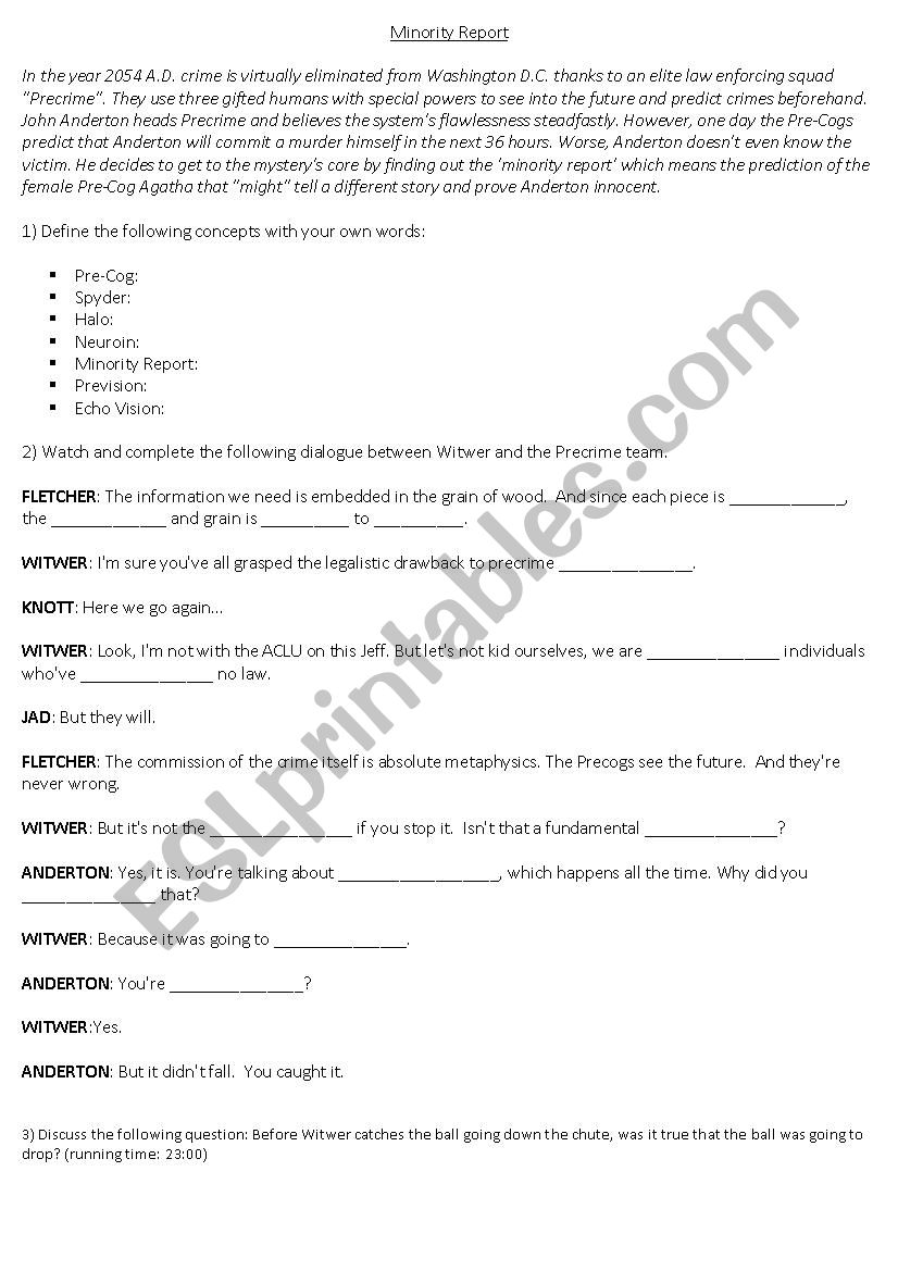 Minority Report Video Guide worksheet