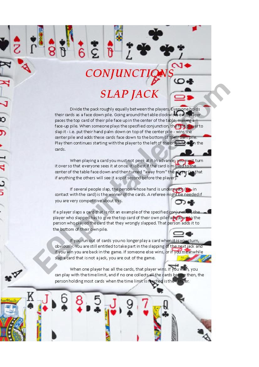 Conjunctions Slapjack worksheet
