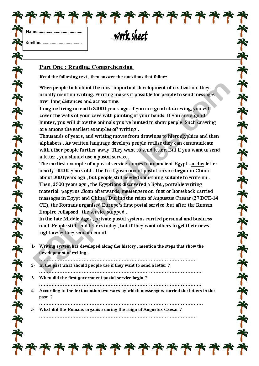 reading comprehension worksheet