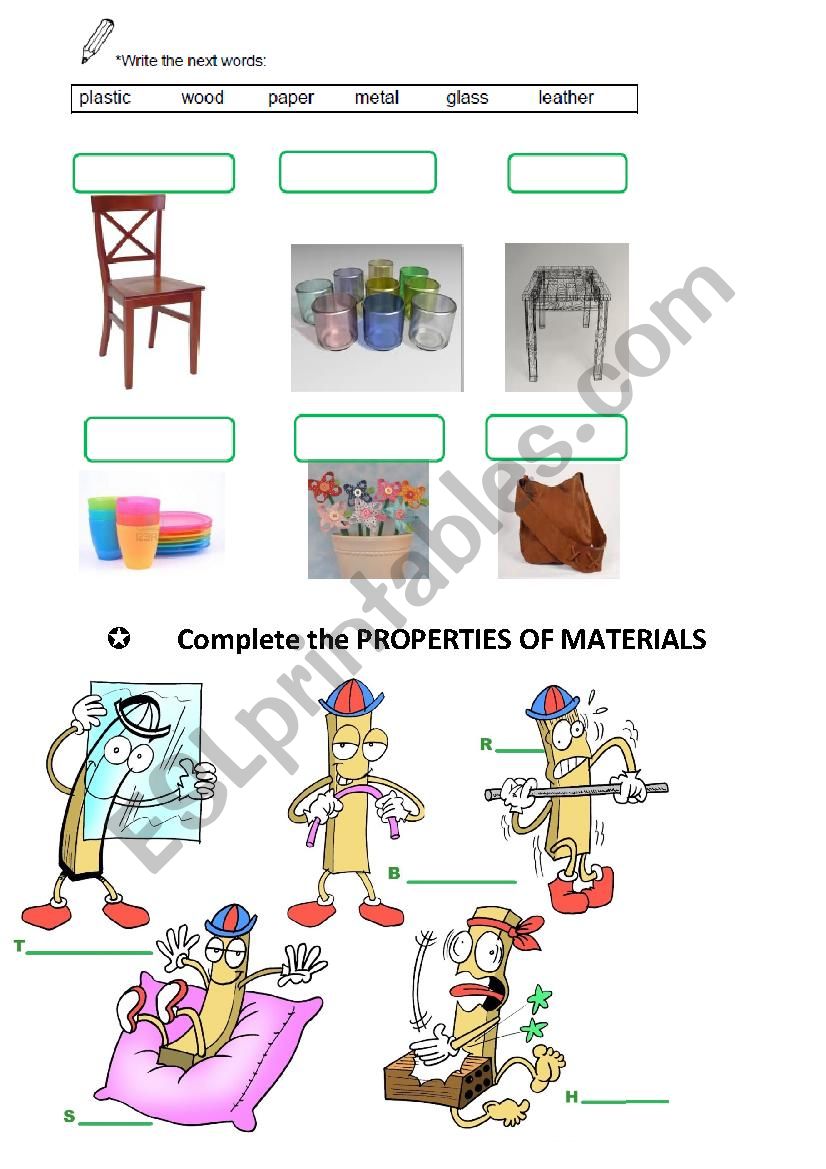 PROPERTIES OF MATERIALS worksheet