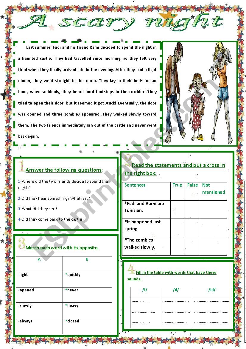 A scary night worksheet