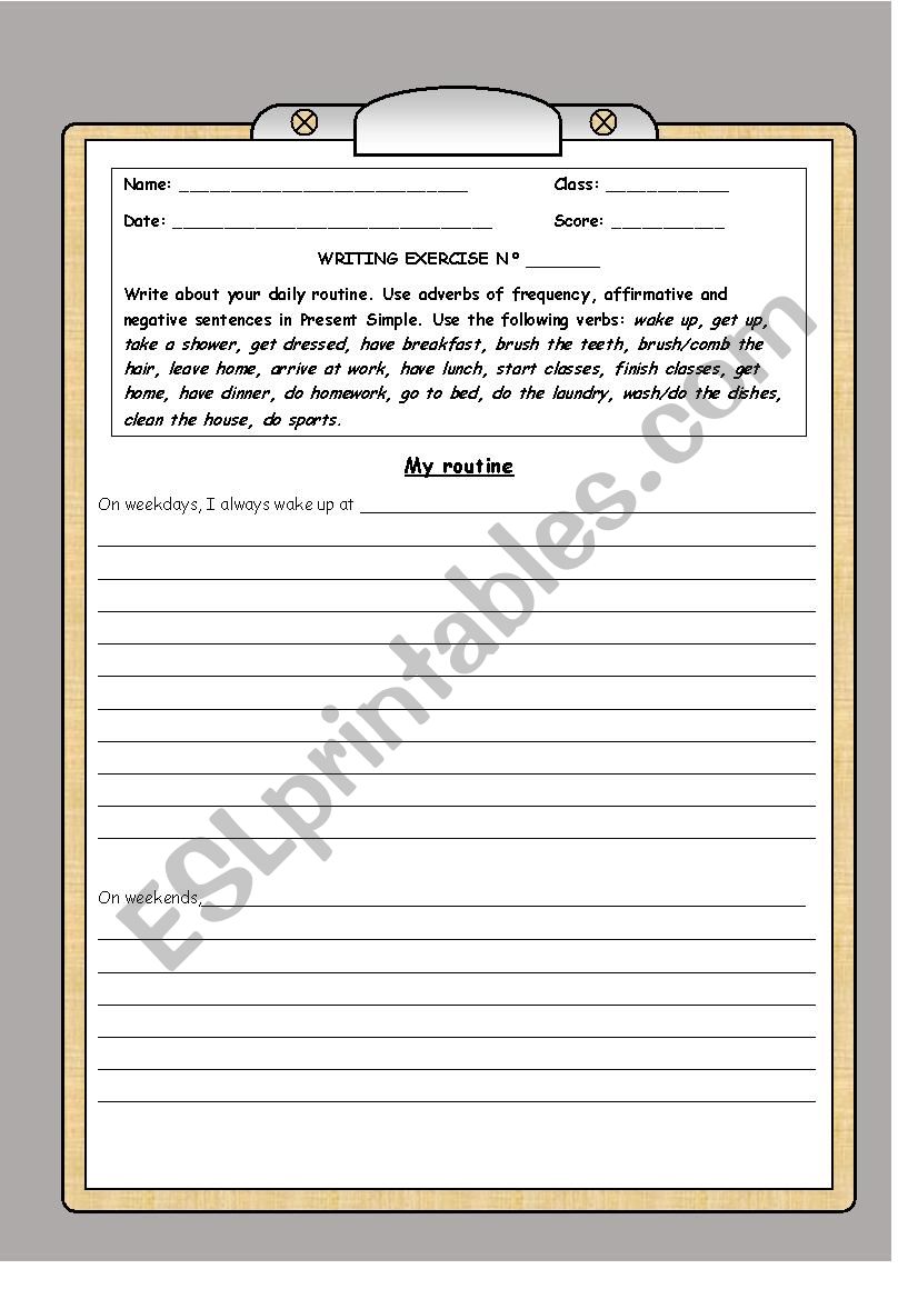 Simple present writing template