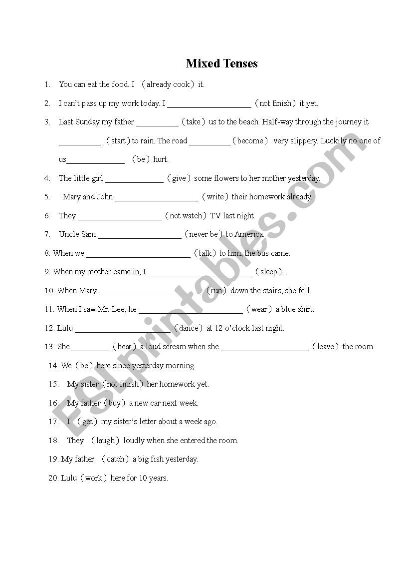 Mixed tenses worksheet