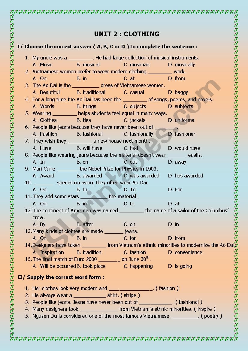 CLOTHING worksheet