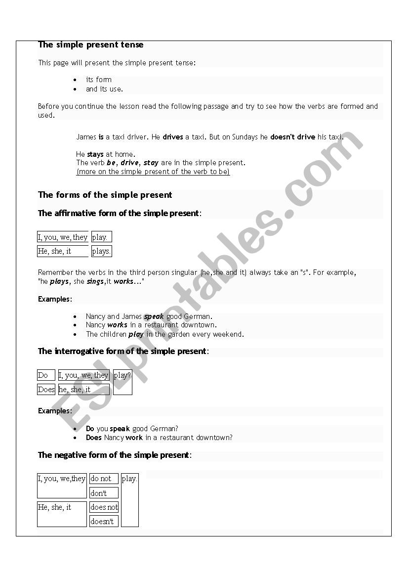 present simple worksheet