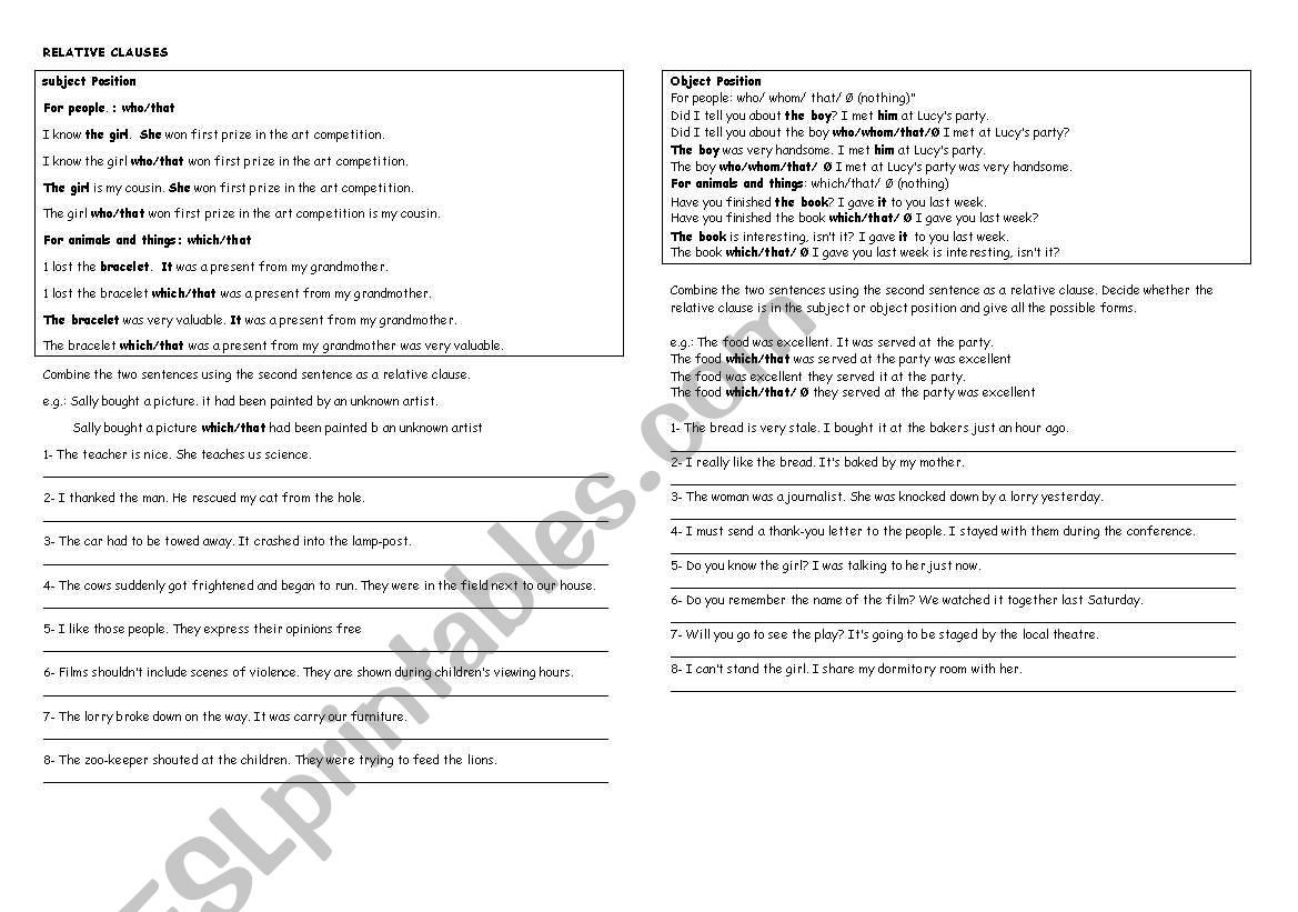 relative clauses worksheet
