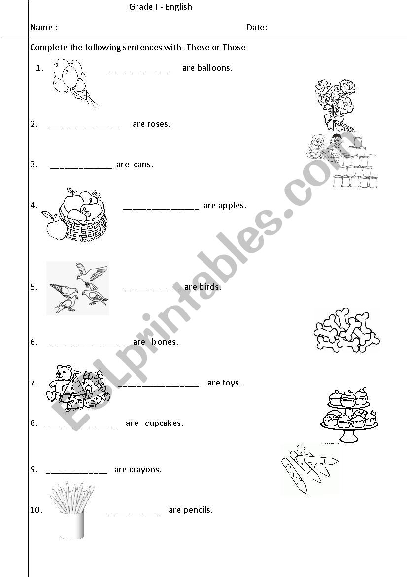 These or Those worksheet
