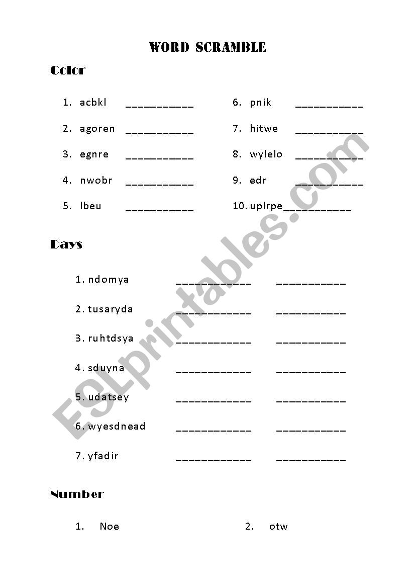 word scramble worksheet