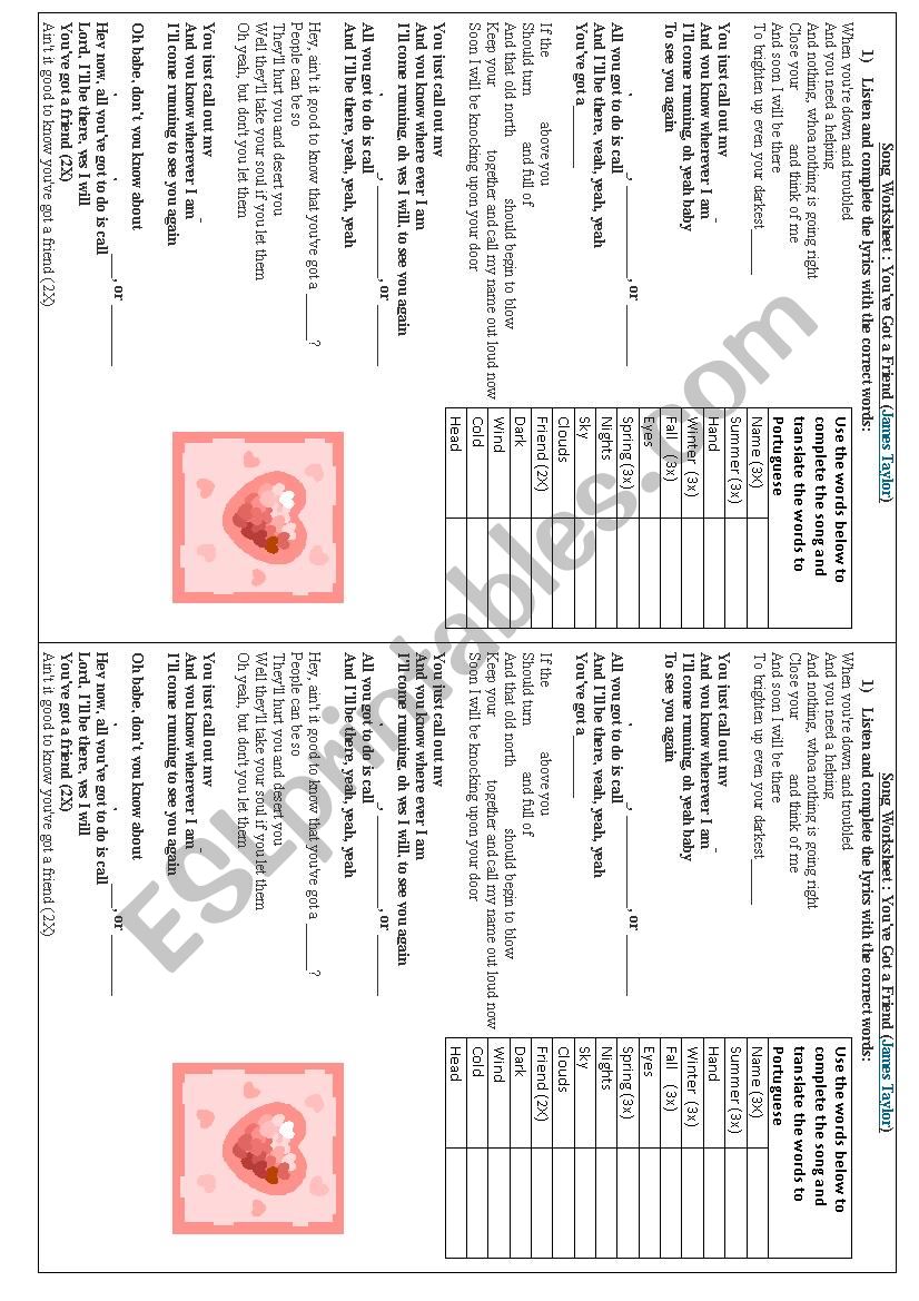 You´ve got a friend - Song worksheet