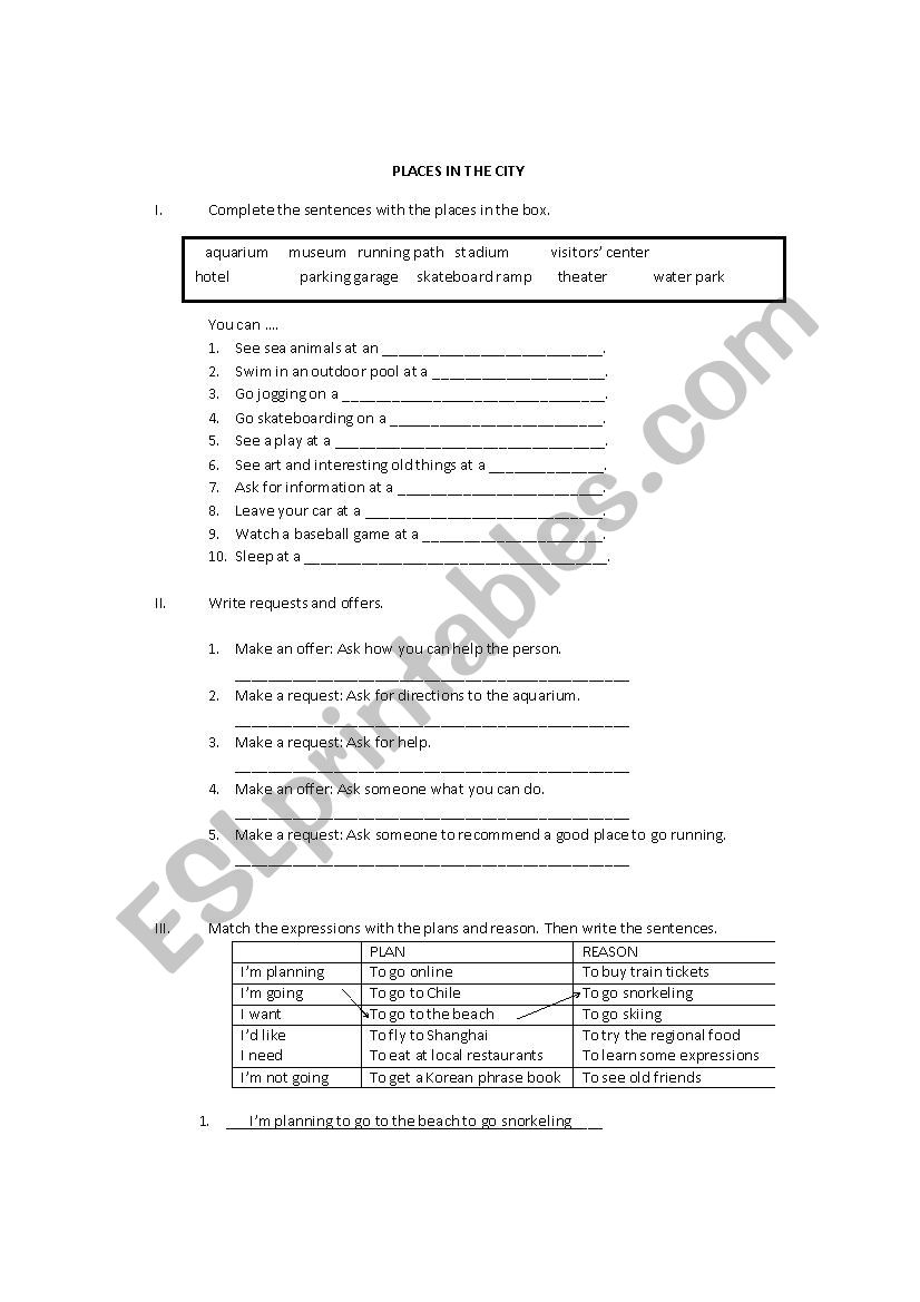 PLACES IN THE CITY worksheet