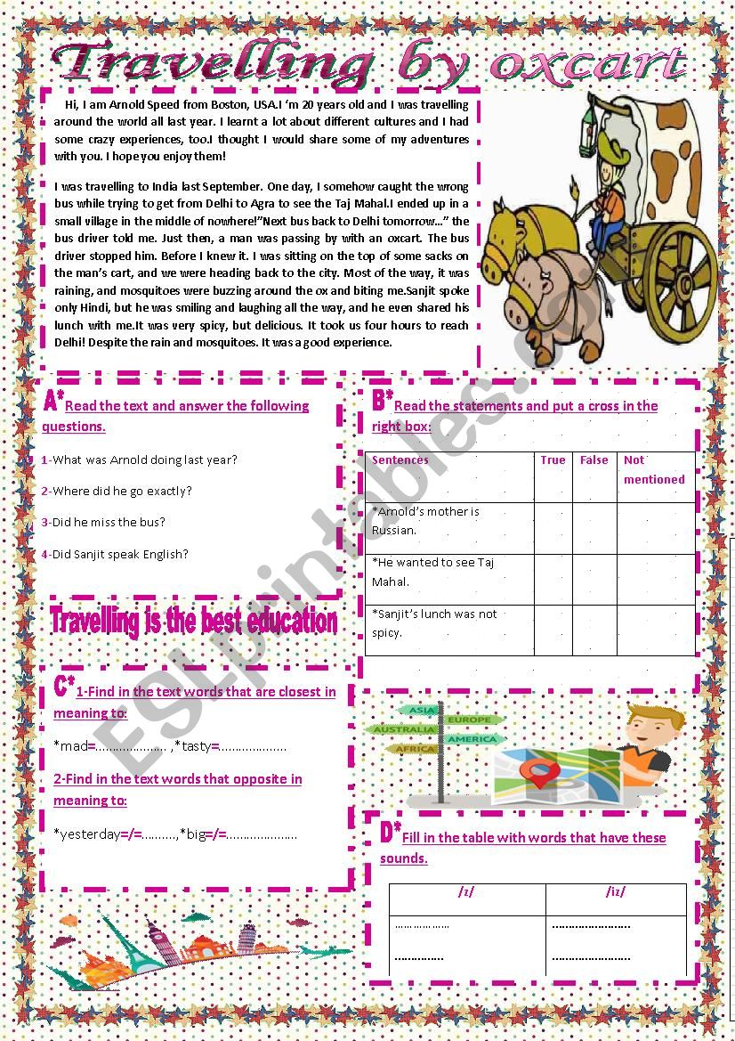 travelling by oxcart worksheet